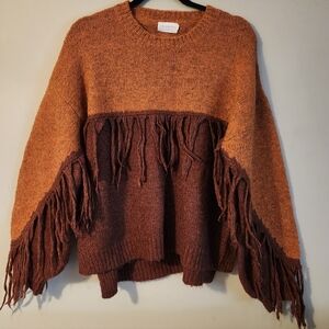 Dreamers Rust Orange And Brown Fringe Sweater